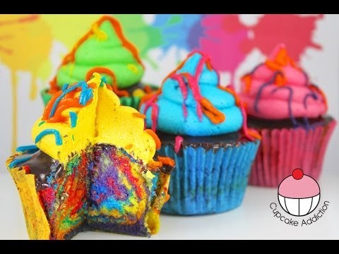 Rainbow Paint Splatter Cupcakes! More Rainbow Cakes with Cupcake Addiction….