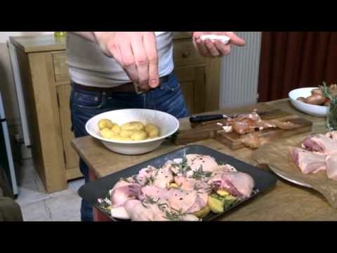 Roasted chicken with pancetta and potatoes