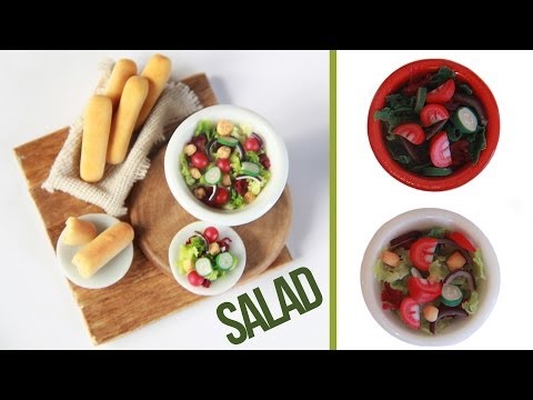 Salads – How to make a miniature salad – Tomatoe – Cucumber – Red Onion – Breadsticks – Polymer Clay