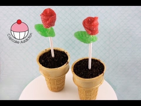 Valentines Day Ice Cream Cone Cupcakes! Make Flower Pot cupcakes A Cupcake Addiction How To Tutorial