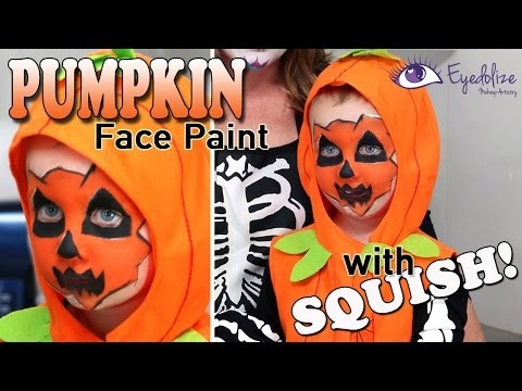 Kids Pumpkin Face Paint Halloween Tutorial with Squish from MyCupcakeAddiction