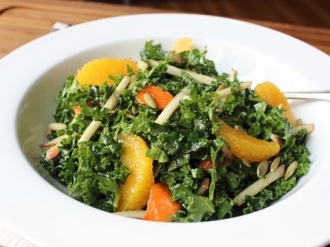 Raw Kale Salad – Sliced Raw Kale with Apples, Oranges, Persimmons & Nuts