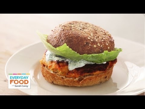 Salmon Burger with Yogurt-Dill Sauce – Everyday Food with Sarah Carey