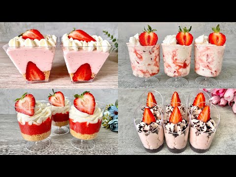 4 Easy NO BAKE Strawberry Dessert cup recipes. Easy and Yummy!